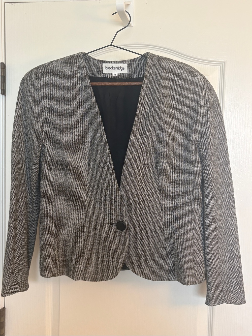 Vintage Breckenridge Collarless Tweed Blazer Size 8 Wool Blend Union Made